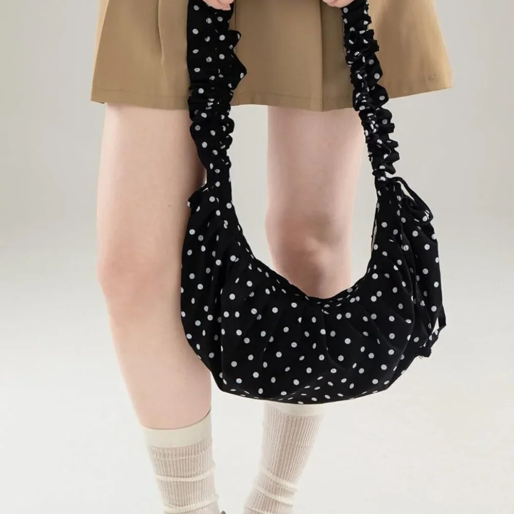 Polka Dot Crossbody Bag Women Polyester 14x8 Inches Adjustable Strap